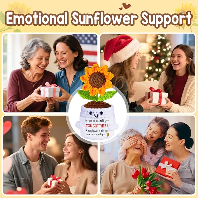 Get Well Gifts for Women Men, Inspirational Positive Sunflower Emotional Support Crochet - First Father's Day Birthday Galentines Graduation Cheer Up Gifts for Teens Students Coworker Best Friends