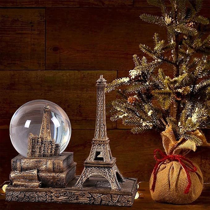 Eiffel Tower Snow Globe LED Music Crystal Home Decoration for Living Room Bedroom Book Shelf TV Cabinet Desktop Decor Statue Figurine Table Centerpieces Ornaments (A, Gold)