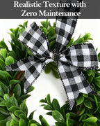 Mini Eucalyptus Wreaths for Kitchen Cabinets, Small Farmhouse Greenery Wreath Candle Rings with Buffalo Check Bow, Realistic Boxwood Leaf Wall Window Indoor Outdoor Decor, UV Protected