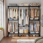 OLIXIS Portable Wardrobe Closet with Hanging Rods, 74.5 Inch Wide Portable Clothing Rack with Shelves, Heavy Duty Clothes Rack, Freestanding Closet Organizer