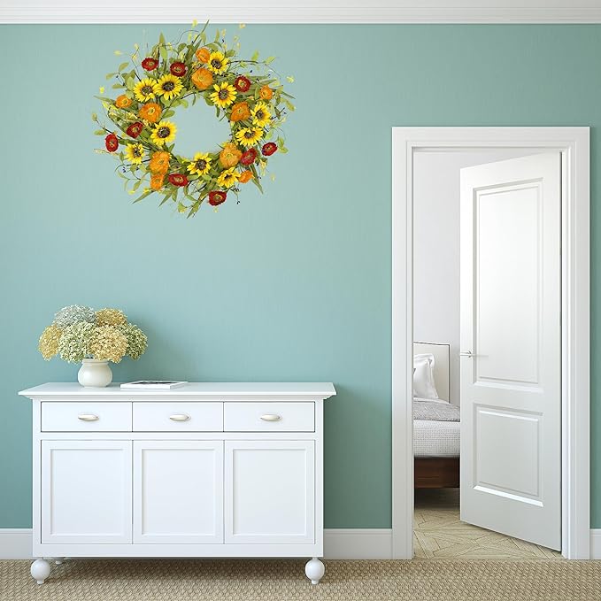 WreathDream Spring Summer Wreaths for Front Door Sunflower Wreath with Yellow Sunflower for Front Door Indoor Outdoor Farmhouse Home Wall Window Festival Wedding Decor