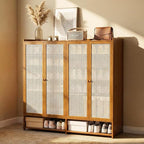 Upgraded Shoe Storage Cabinet,39 Pairs Rattan Shoe Cabinet Storage,8 Tier 45" Tall Large Shoe Cabinet,Boho Farmhouse Cabinet with Doors for Hallway Living Room Closet(47.2" W 8 Tier)