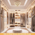 5FT Closet Organizer System with Wooden Drawers, 60 Inches Walk In Closet System With 5 Hanging Rods, Can Fit 1.58 to 6.8 FT with Reversible Hanging Shelving, White