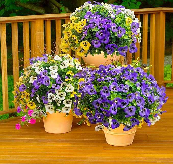 Artificial Flowers for Outdoors Fake Plants, 12pcs Fake Flowers Artificial Plants Outdoor UV Resistant,Silk Faux Flowers Shrubs Greenery Plants for Porch Garden Patio Window Box Decor