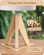 EDISHINE Small Table Lamp, Boho Bedside Lamp with Linen Fabric Shade, Wood Tripod Nightstand Lamp for Nursery, Living Room, Bedroom, Narrow End Table, UL Listed, 14.2 Inch, ON/Off Switch