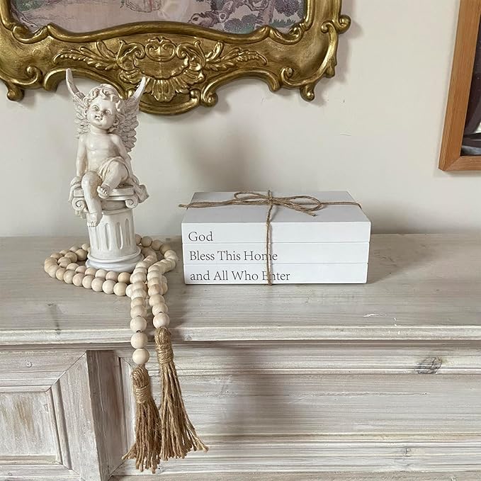 Decorative Books for Home Decor, White Faux Books for Decoration, Rustic Farmhouse Stacked Display Books (God Bless This Home and All Who Enter)