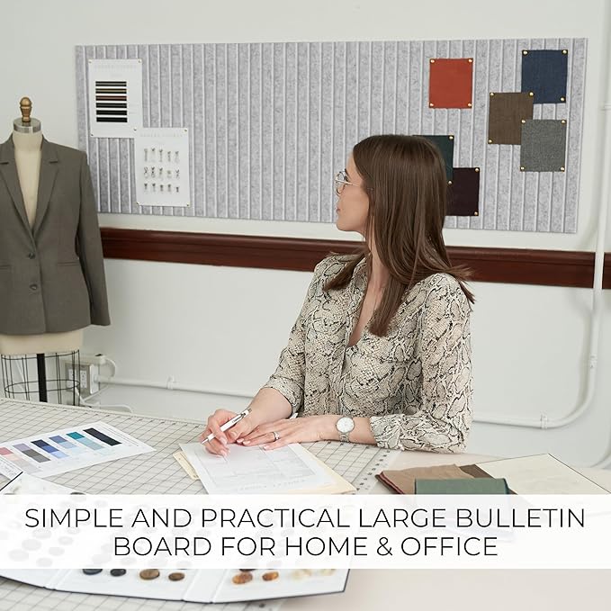 Large Felt Bulletin Board - Stylish Perfectly Sized 35" x 47" Cork Board Alternative for Office & Wall Decor – 12 Customizable Adhesive Tiles w/Golden Pins are Perfect to Display Your Photos