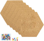 TUPARKA 6 Pack Cork Board Hexagon Bulletin Boards Cork Tiles 8.2"x7" - 1/4" Self-Adhesive Corkboards with 50 Push Pins Mini Wall for Wall Home School Office Decorative