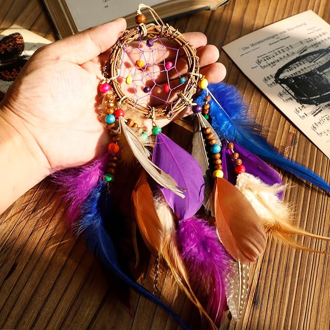 Mini Dream Catcher for Car Rear View Mirror Accessories - Handmade Small Purple Dreamcatchers Boho Car Charm Interior Decor, Native Ameican Indian Ornament