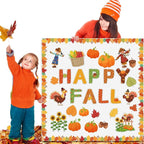 Fall Pumpkin Bulletin Board Decorations Set for Classroom Happy Fall Pumpkin Leaves Paper Cutouts Autumn Bulletin Board with Borders for Thanksgiving Theme Preschool School Classroom Door Wall Decor