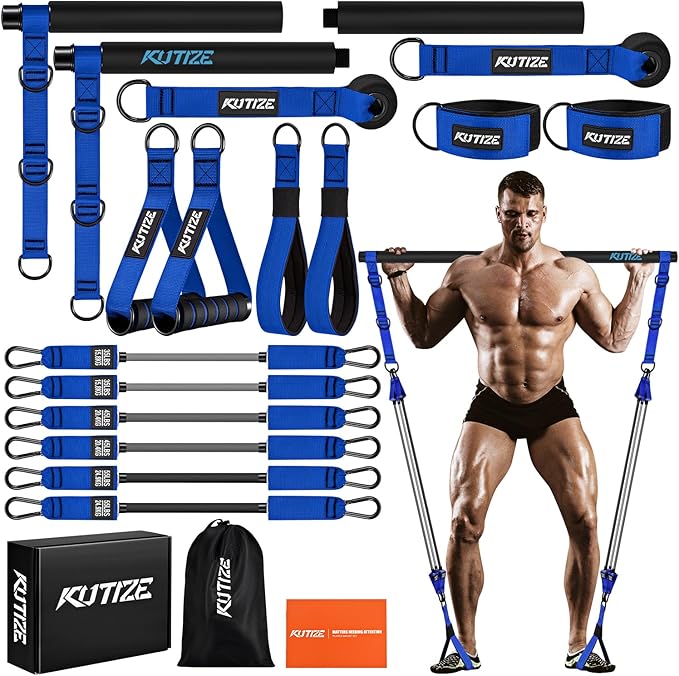 Pilates Bar Kit with Resistance Bands, Heavy Duty Pilates Equipment for Men, Training Bands with Handles for Legs, Hip, Back, Arm, Abs, Chest, Shoulders, Portable Home Gym Workout Equipment