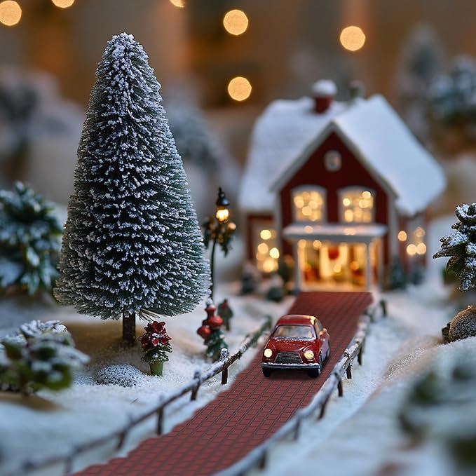 Iceyyyy 4 Pcs Christmas Village Reddish Brown Brick Road-39 x 3.5 Inch Cuttable Christmas Village Landscape Road-Miniature Xmas Village Accessories for Home Garden Street Landscape Decorations