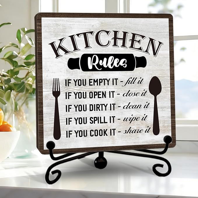 DETIHO Funny Kitchen Decor, Kitchen Signs for Counter, Rustic Wood Sign for Home Dining Room Coffee Shelf Table Display - G07