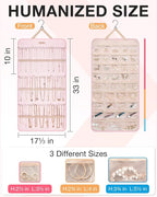 BAGSMART Hanging Jewelry Organizer Storage Roll with Hanger Metal Hooks Double-Sided Jewelry Holder for Earrings, Necklaces, Rings on Closet, Wall, Door, 1 piece, Extra Large, Pink