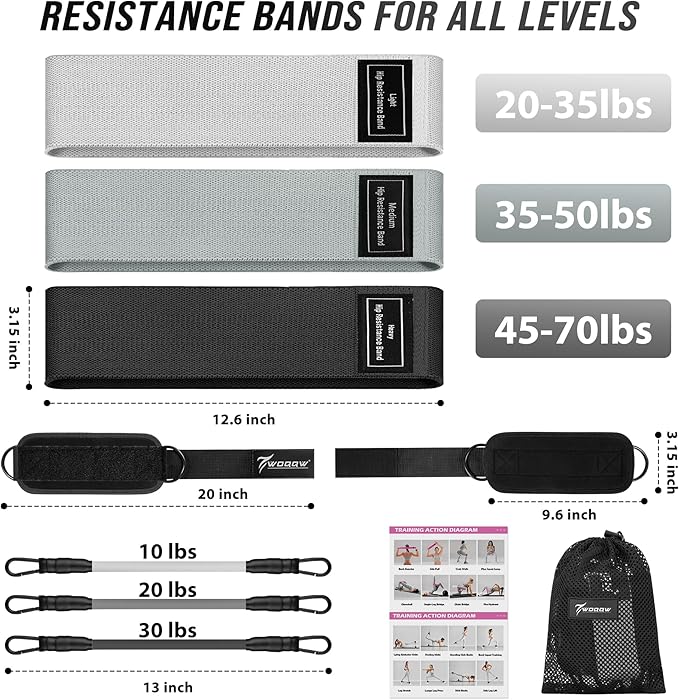 WOQQW Resistance Bands Set - Ankle Resistance Bands with Cuffs for Legs & Glute Workout, Fabric Booty Bands for Women, Home Gym Exercise Equipment for Hip, Pilates, Fitness, Yoga, Physical Therapy
