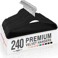 HOUSE DAY Black Velvet Hangers 240 Pack, Premium Non-Slip Felt Clothes Hangers, Sturdy Black Hanger Heavy Duty Durable for Coat, Suit, Space Saving No Hanger Mark Rotating Hook
