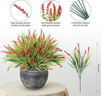 Ivydale Artificial Plants Fake Flowers Monkey Grass for Outdoors,UV Resistant Realistic 20PCS Red Faux Greenery Shrubs Outside Decor for Home Garland Porch Patio Balcony Planter Yard Office Pathway