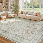 Lessymo Farmhouse Washable 8x10 Area Rugs for Living Room, Bedroom, Dining Room Rug for Under Table, Home Office, Non-Slip Stain Resistant Vintage Floral Large Carpet, Beige Brown