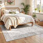 Lessymo Bedroom Rug 5x7 Area Rug for Living Room, Soft Non Slip Washable Rug for Dinning Nursery Farmhouse Office, Boho Carpet Kids & Pets Friendly, Vintage Floral Neutral Decor, Taupe Grey