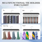Tie Rack Hanger for Closet 20 Foldable Hooks, 1 Pack Wooden Non Slip Large Capacity Space Saving Tie and Belt Organizer with 360°Rotating Hooks for Tank Tops Bras Scarves Hat