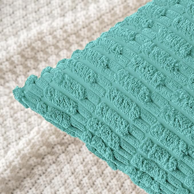 MIULEE Pack of 2 Corduroy Decorative Throw Pillow Covers 18x18 Inch Soft Boho Striped Pillow Covers Modern Farmhouse Home Decor for Summer Sofa Living Room Couch Bed Aqua Green