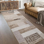 FlyDOIT Modern Geometric Patchwork Area Rug, 2x6 Beige Runner Rugs for Living Room, Rockwood Collection Indoor Rugs for Bedroom, Throw Carpet Floor Decor for Entryway Dining Room Office Nursery