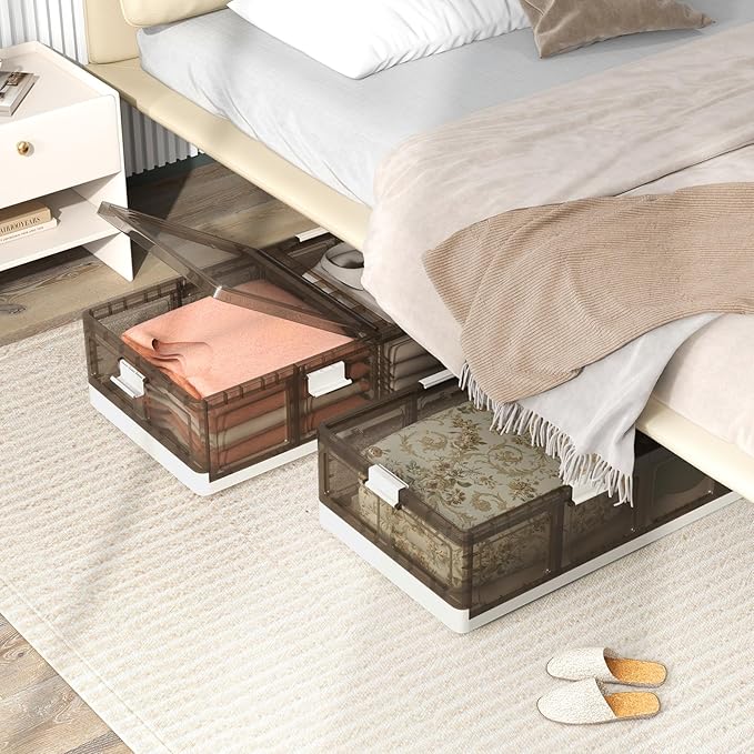 Giantex 26.5Gal Under Bed Storage Containers, 2 Pack Stackable Rolling Plastic Storage Boxes with Wheels & Lids, Clear Collapsible Storage Bins for Clothes, Shoes, Blankets