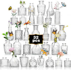 Glass Bud Vase Set of 32PCS Wedding Centerpieces for Tables,Mini Clear Bud Vases for Flowers,Small Flower Vases Suitable for Birthday Party,Anniversary,Wedding,Baby Shower (Clear, 32PCS)