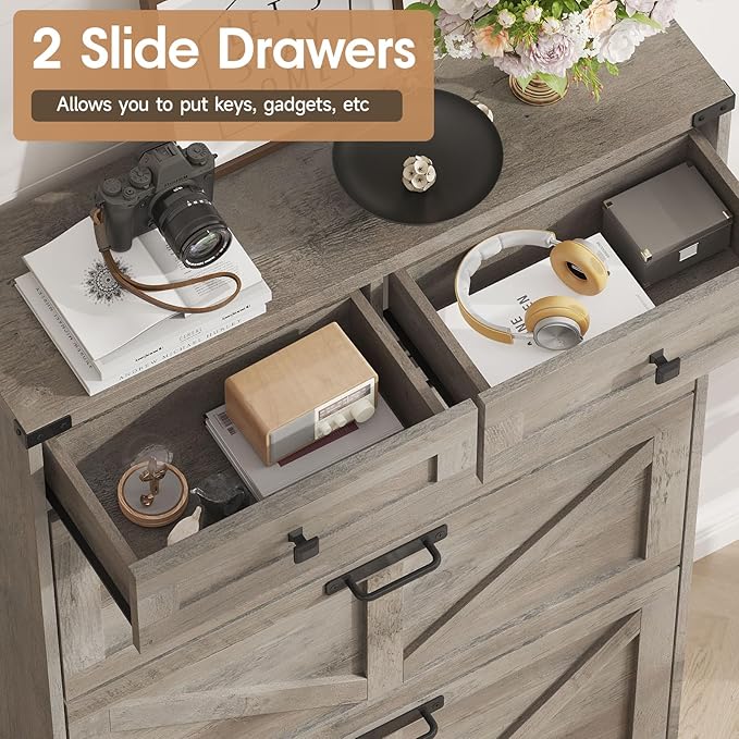 Shoe Cabinet with 3 Flip Drawers & 2 Drawers,Freestanding Shoe Storage Cabinet for Entryway,Farmhouse Narrow Slim Organizer Rack for Foyer,Hallway,Grey