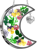 KY&BOSAM Moon Suncatchers Aunt Gifts for Mom Family Friends Stained Glass for Windows Wind Chimes Real Flower Colorful and Metal I Love You Aunt Heart Chain Outdoor for Garden Indoor Home Trees Decor
