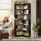 Armocity Corner Book Shelf - 7 Tier Corner Bookshelf Etagere Bookcase with Baffle, Freestanding L Shaped Display Shelf Stand for Home Office, Living Room, Bedroom, Kitchen, Black