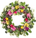 20 Inch Spring Floral Wreath with Butterflies & Berries - Artificial Tulip Eucalyptus Front Door Wreath for Year Round Home Decor, Spring, Summer, Mother's Day, Farmhouse Porch & Home Decor
