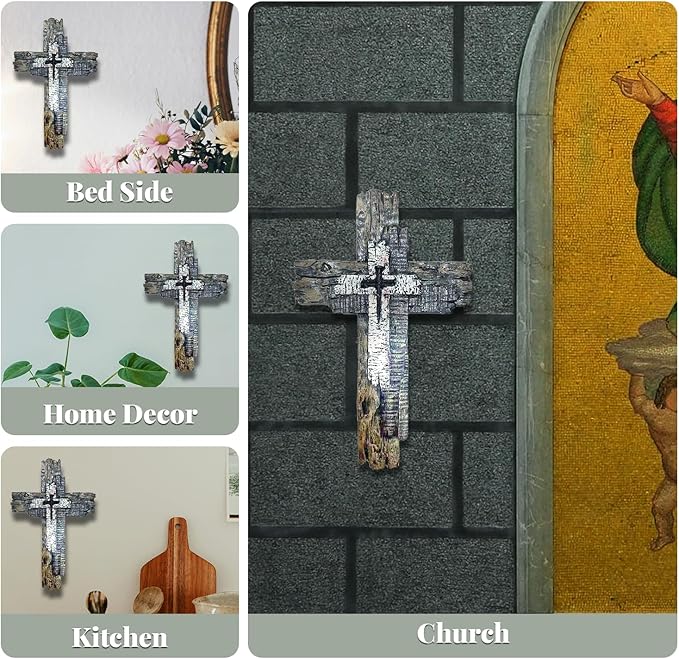 Taprion Modern Rustic Wall Cross Christian Cross Wall Decor - Brown Wood Tones Wall Art for Home Decor