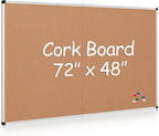 Extra Large Cork Bulletin Board 72" X 48", Foldable Notice Pin Board for Wall, Silver Aluminum Framed 6'x4' Corkboard, Wall Mounted Noticeboard with 36 Push Pins for School, Home & Office