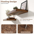 12 Inch Square Floating Shelves for Wall 2 Pack, 12"D Wood Grain Bathroom Shelves with Invisible Brackets, Easy Install Engineered Wood Storage Shelves for Kitchen, Living Room, Rustic Brown Finish