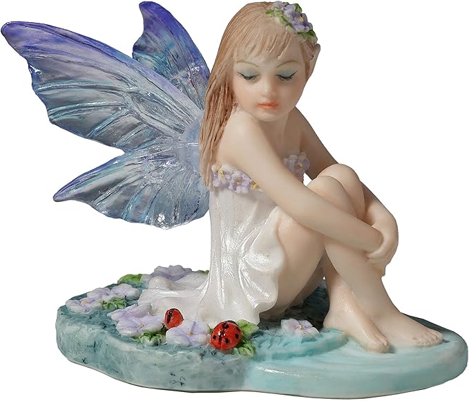 Veronese Design 2 1/4 Inch Lapis Fairy Knee Hugging Pose with Lady Bugs Collectible Figurine Home Decor Gift