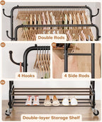 Homde Heavy Duty Clothes Rack: 265lb Rolling Double Rod Garment Hanging - Metal Coat Organizer Storage Display Shelf on Wheels for Bedroom Laundry