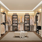 W1 Closet System, 3.5FT-7.7FT Closet Organizer System with 4 Chrome-Plated Telescopic Rods & 6 Adjustable Shelves, Custom Wood Walk-In Closet Wall-Mounted Clothing Rack, Black