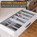 SpaceAid 7-Piece Bamboo Drawer Organizer Storage Boxes Set, Wood Tray Junk Drawer Organizers Multi-Use Divider Bins for Kitchen, Bathroom, Office Desk and Makeup Organization (7 Pack, Gray)