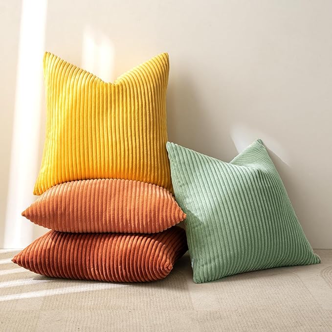 MIULEE Decorative Throw Pillow Covers 18x18 Inch Set of 4, Vibrant Cushion Covers Vintage Retro Home Decor, Mix and Match Color Clash Design for Sofa Couch Bed Living Room Yellow Rust Green