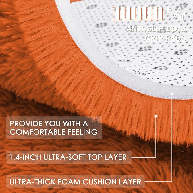 OLANLY Orange Round Rugs for Bedroom - Machine Washable, 6 ft Circle Area Rugs for Living Room, Soft and Fluffy Shaggy Carpet for Teen Girl and Boys, Nursery Rooms, Dorms, Home Decor Aesthetic