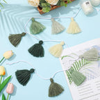 WILLBOND 4 Pieces Tassel Garland Sage Green Forest Garland for Classroom Wall Dorm Decor Boho Pastel Cotton Tassel Banners for Party Schooll(3.1 Inch, Green Colors)