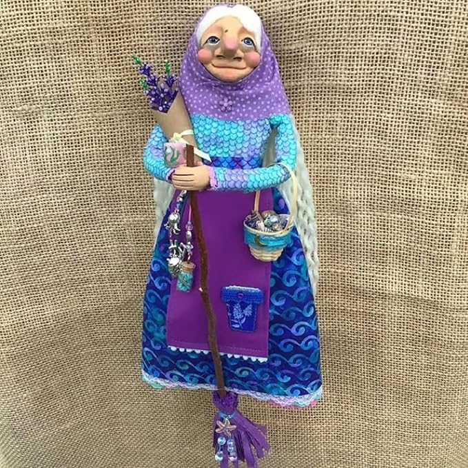Handmade Kitchen Witch Doll, Witch Figurine Luck Charm Home Decor, Flying Witch Figures on Broomsticks, Cooking Dolls Kitchen Hanging Decor, Unique Gifts for Mom (C)