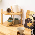 3-Tier Expandable Bamboo Corner Shelf - Dish/Plate Organizer for Cabinet, Kitchen Counter Shelf & Small Kitchen Shelf, Adjustable (6.7" H-2PC, 2-Tier)