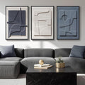 Large 3D Textured Framed Blue and White Abstract Wall Art, 3 Piece Modern Artwork for Walls, Minimalist Navy Blue Geometric Paintings for Living Room, Bedroom, Dining Room, Office Wall Decor 20x30 In