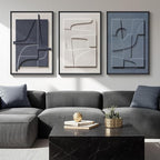 Large 3D Textured Framed Blue and White Abstract Wall Art, 3 Piece Modern Artwork for Walls, Minimalist Navy Blue Geometric Paintings for Living Room, Bedroom, Dining Room, Office Wall Decor 20x30 In