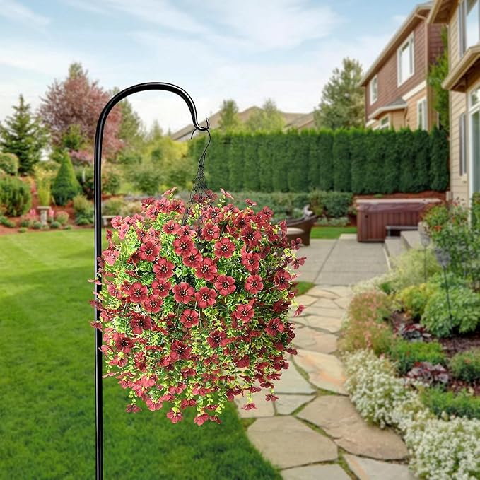 Artificial Hanging Flowers for Outdoors Spring Decoration, 2PCS Silk Fake Daisy Realistic Outdoor Flowers UV Resistant Porch Patio Window Yard Decor (Brown)