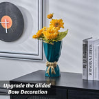 Bow Vase for Home Decor, Gold Vase for Boho Style, 9.65 Inch Large Vases for Ideal Table Decor, Living Room. Ceramic Flower Vases. （Glazed Exterior and Interior） (Green, Large)