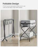 SONGMICS Luggage Racks, Set of 2, Suitcase Stand with Fabric Storage Shelf, for Guest Room, Bedroom, Hotel, Foldable, Holds up to 110 lb, 27.2 x 15 x 20.5 Inches, Slate Gray URLR002G02