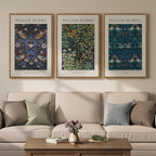 Large Framed Vintage William Morris Wall Art for Living Room, 3 Pieces Strawberry Thief Canvas Artwork for Walls, Retro Classic Floral Illustrations Paintings Pictures for Bedroom, Dining Room, Hallway, Office Wall Decor, Total Size 30x60 in